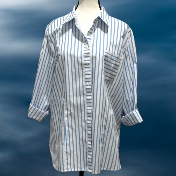 Chico’s No-Iron Blue White Striped Shirt Size 3 (XL) - Picture 2 of 7